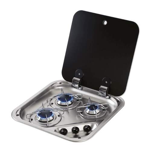 CAN 3 Burner Hob with Glass Lid Stainless Steel