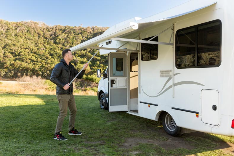 rv awning in winter