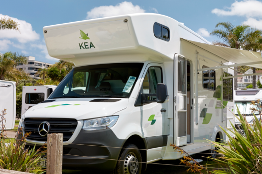 KEA motorhome parked up in campground in NZ