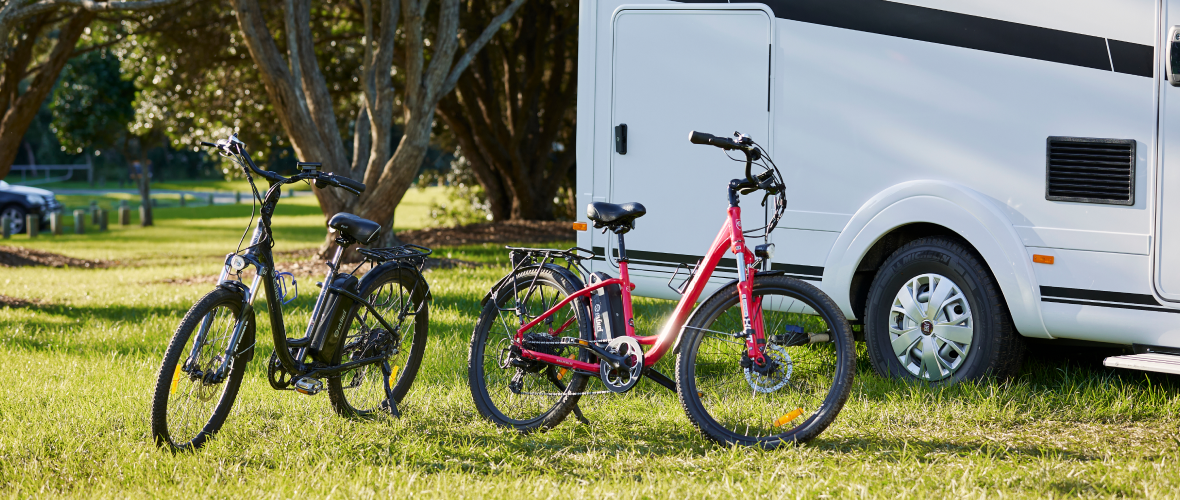 e-bikes outside Laika 3412 DS motorhome