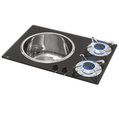 CAN 2 Burner Hob/LH Sink Combo Crystal Finish