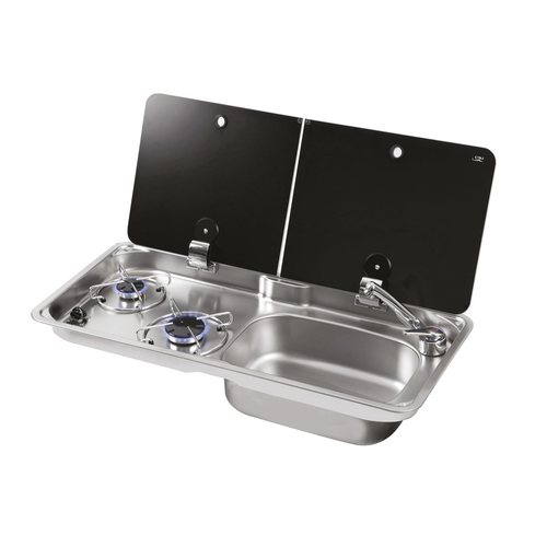 CAN 2 Burner Hob/RH Sink Combo with Glass Lid Stainless Steel