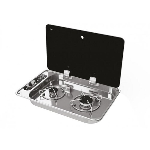 CAN 2 Burner Hob with Glass Lid Stainless Steel